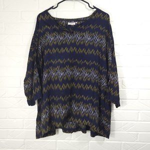 Masai Navy Geometric Print V-neck 3/4 Sleeve Tunic Lagenlook Viscose L